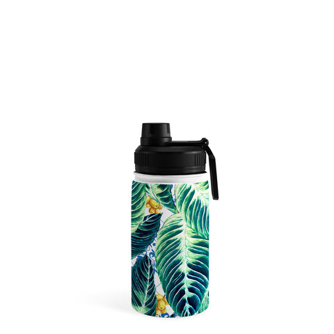 Marta Barragan Camarasa Tropical leaf on ornamental pattern Water Bottle