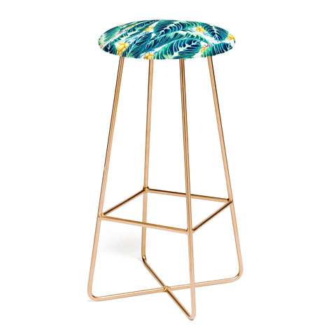 Marta Barragan Camarasa Tropical leaf on ornamental pattern Bar Stool