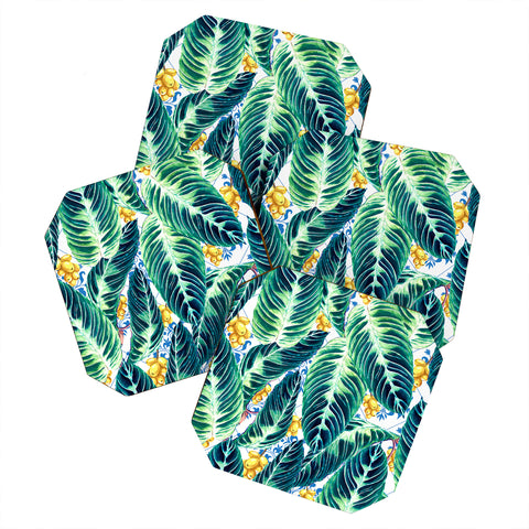 Marta Barragan Camarasa Tropical leaf on ornamental pattern Coaster Set