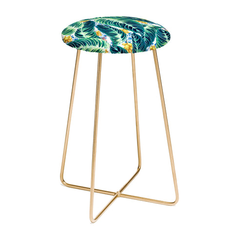 Marta Barragan Camarasa Tropical leaf on ornamental pattern Counter Stool