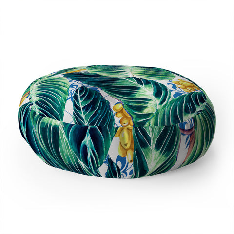 Marta Barragan Camarasa Tropical leaf on ornamental pattern Floor Pillow Round
