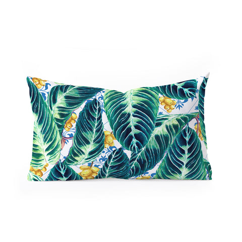 Marta Barragan Camarasa Tropical leaf on ornamental pattern Oblong Throw Pillow
