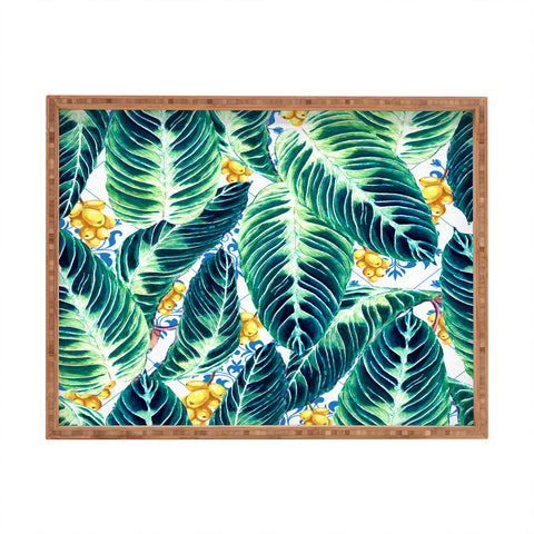 Marta Barragan Camarasa Tropical leaf on ornamental pattern Rectangular Tray