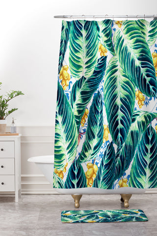 Marta Barragan Camarasa Tropical leaf on ornamental pattern Shower Curtain And Mat