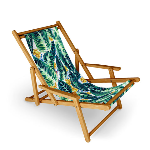 Marta Barragan Camarasa Tropical leaf on ornamental pattern Sling Chair