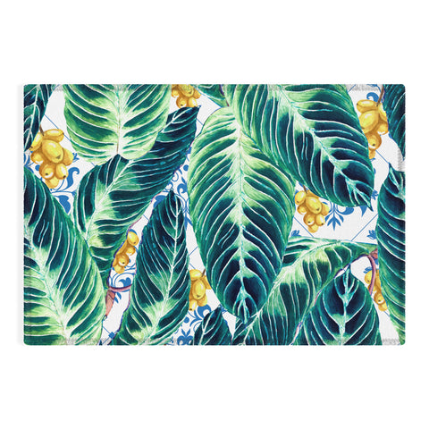 Marta Barragan Camarasa Tropical leaf on ornamental pattern Outdoor Rug