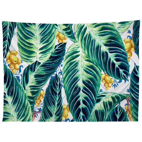 Marta Barragan Camarasa Tropical leaf on ornamental pattern Tapestry
