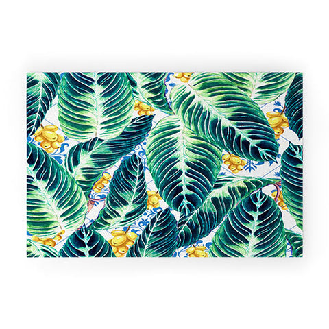 Marta Barragan Camarasa Tropical leaf on ornamental pattern Welcome Mat