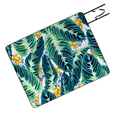 Marta Barragan Camarasa Tropical leaf on ornamental pattern Picnic Blanket