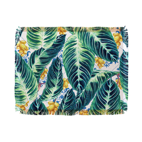Marta Barragan Camarasa Tropical leaf on ornamental pattern Throw Blanket