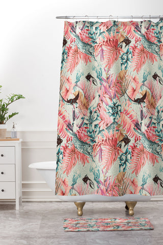 Marta Barragan Camarasa Tropical paradise pink Shower Curtain And Mat
