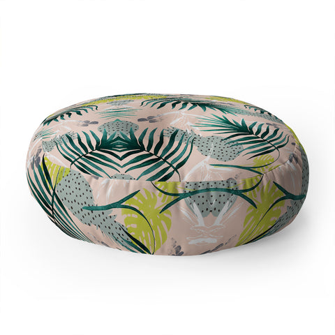 Marta Barragan Camarasa Tropical pattern leaf and pineapple Floor Pillow Round