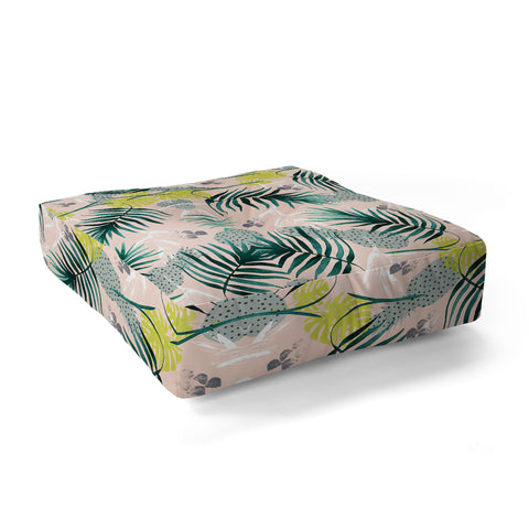 Marta Barragan Camarasa Tropical pattern leaf and pineapple Floor Pillow Square