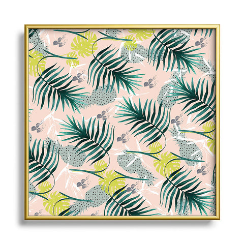 Marta Barragan Camarasa Tropical pattern leaf and pineapple Square Metal Framed Art Print