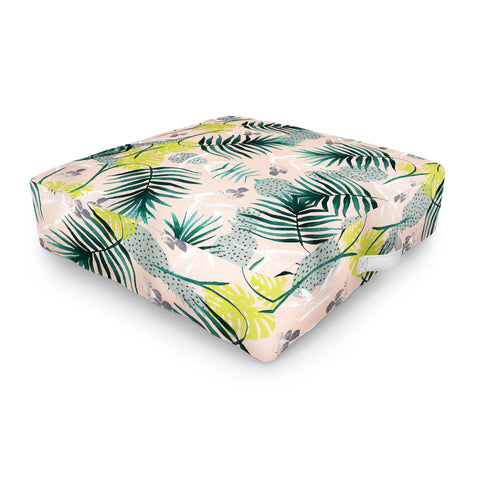 Marta Barragan Camarasa Tropical pattern leaf and pineapple Outdoor Floor Cushion