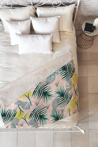 Marta Barragan Camarasa Tropical pattern leaf and pineapple Fleece Throw Blanket