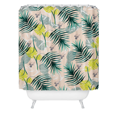 Marta Barragan Camarasa Tropical pattern leaf and pineapple Shower Curtain