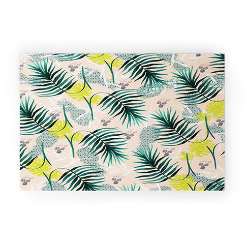 Marta Barragan Camarasa Tropical pattern leaf and pineapple Welcome Mat