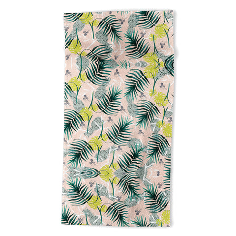 Marta Barragan Camarasa Tropical pattern leaf and pineapple Beach Towel