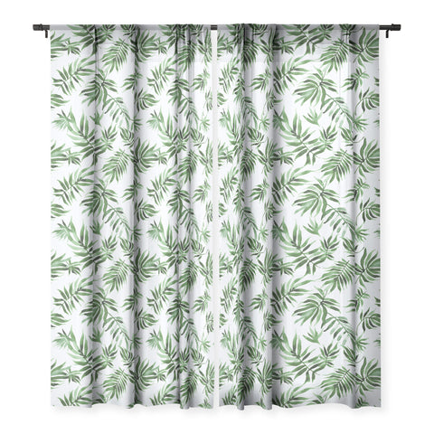 Marta Barragan Camarasa Watercolor green leaf Sheer Window Curtain
