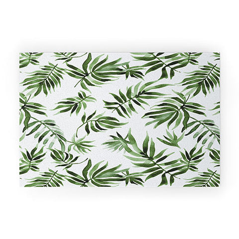 Marta Barragan Camarasa Watercolor green leaf Welcome Mat
