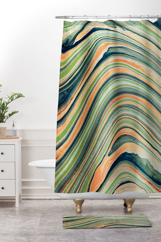 Marta Barragan Camarasa Watercolor marble waves Shower Curtain And Mat