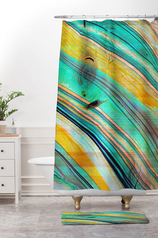 Marta Barragan Camarasa Watercolor strokes on wood I Shower Curtain And Mat
