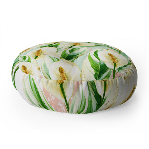 Marta Barragan Camarasa White Watercolor Exotic Flowers Floor Pillow Round