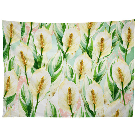 Marta Barragan Camarasa White Watercolor Exotic Flowers Tapestry