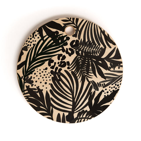 Marta Barragan Camarasa Wild abstract jungle on black Cutting Board Round