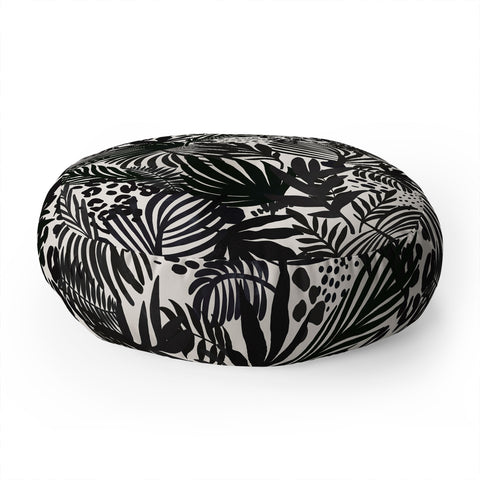 Marta Barragan Camarasa Wild abstract jungle on black Floor Pillow Round