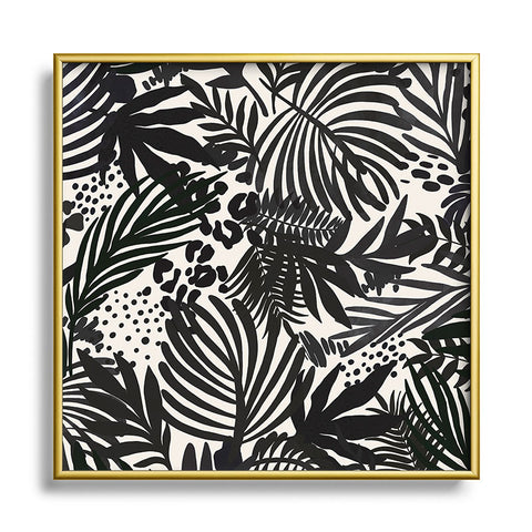 Marta Barragan Camarasa Wild abstract jungle on black Square Metal Framed Art Print