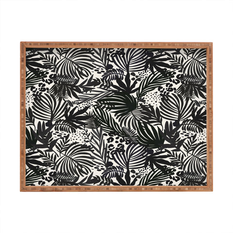 Marta Barragan Camarasa Wild abstract jungle on black Rectangular Tray