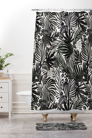 Marta Barragan Camarasa Wild abstract jungle on black Shower Curtain And Mat