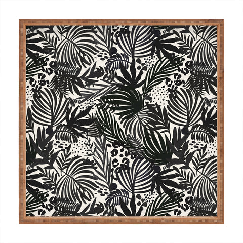 Marta Barragan Camarasa Wild abstract jungle on black Square Tray