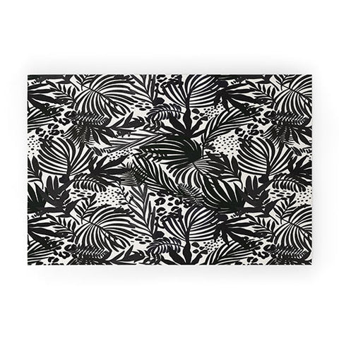 Marta Barragan Camarasa Wild abstract jungle on black Welcome Mat