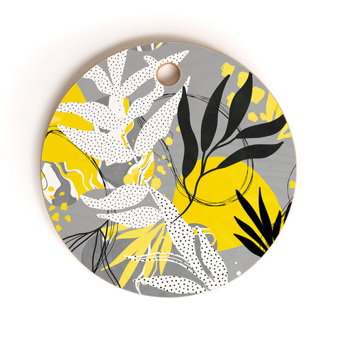 Marta Barragan Camarasa Yellow gray tropical abstract Cutting Board Round