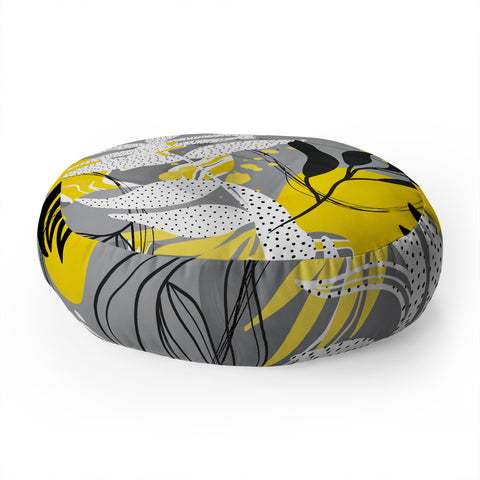 Marta Barragan Camarasa Yellow gray tropical abstract Floor Pillow Round