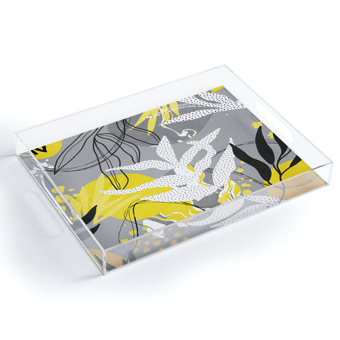 Marta Barragan Camarasa Yellow gray tropical abstract Acrylic Tray