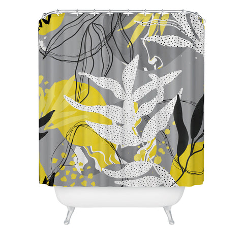 Marta Barragan Camarasa Yellow gray tropical abstract Shower Curtain