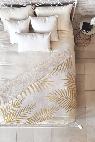 Marta Olga Klara Gold palm leaves Fleece Throw Blanket