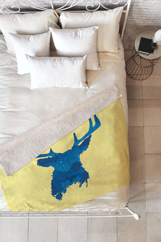 Martin Bunyi Deerhead Yellow Fleece Throw Blanket