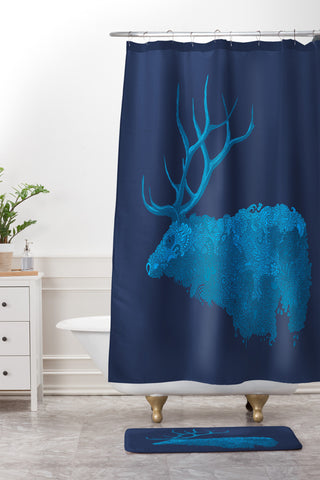 Martin Bunyi Elk Blue Shower Curtain And Mat