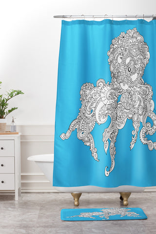 Martin Bunyi Octopus Blue Shower Curtain And Mat