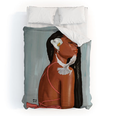 mary joak Girl in a bow Duvet Cover