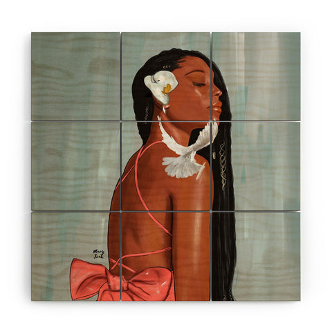 mary joak Girl in a bow Wood Wall Mural