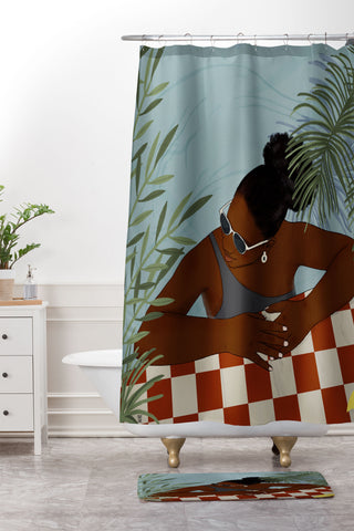 mary joak Pool Body Shower Curtain And Mat