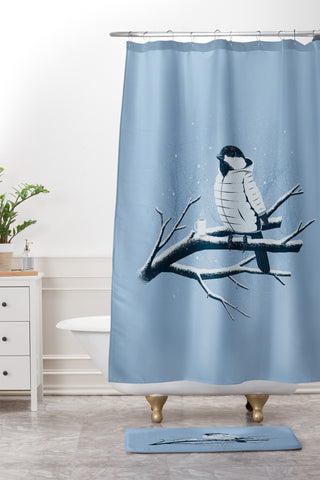 Matt Leyen North For The Winter Blue Shower Curtain And Mat