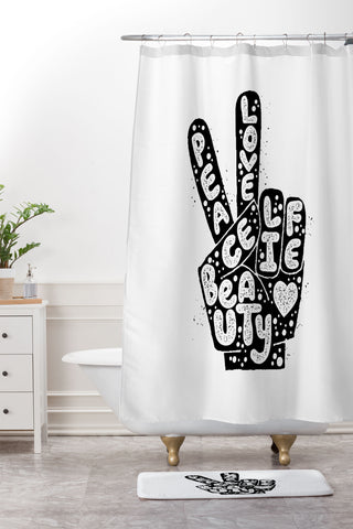 Matthew Taylor Wilson PEACE LOVE BEAUTY LIFE Shower Curtain And Mat