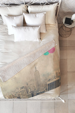 Maybe Sparrow Photography Balloons Over The City Fleece Throw Blanket